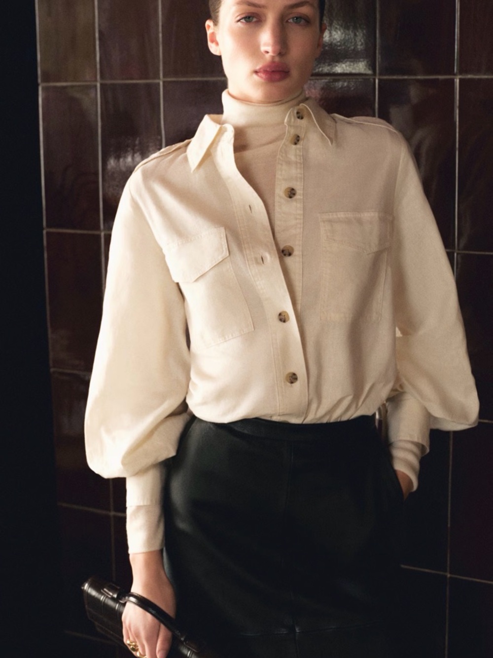 H&M Cream Linen-Blend Cargo Shirt